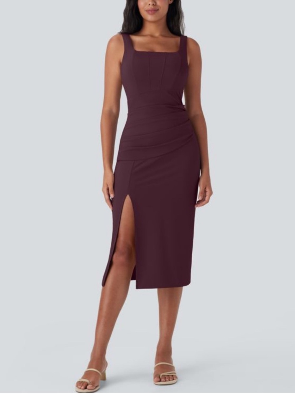 Halara SoftlyZero™ Airy Square Neck Backless Corset Ruched Split Bodycon Dress